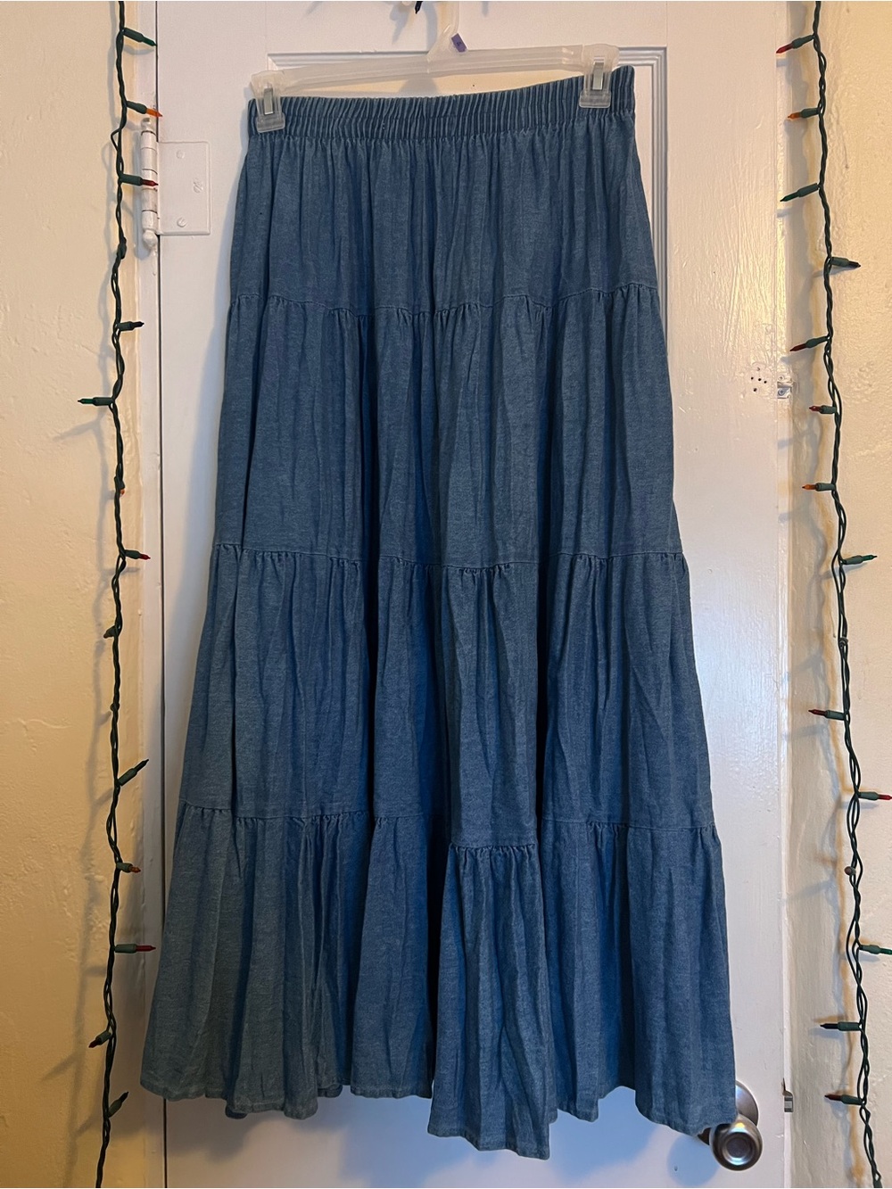Northwest Blue Vintage Denim Tiered Maxi Skirt, M